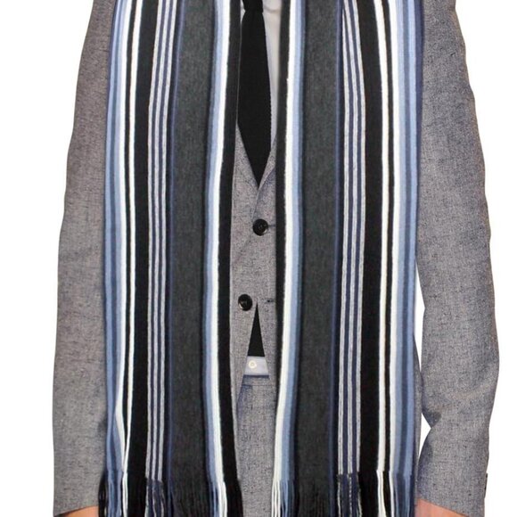 Mens Winter Scarf - Synthetic Wool, Extra Long & Warm, Striped Knit - Picture 4 of 7
